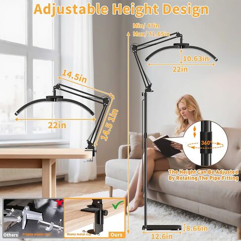 New Upgrad 2-in-1 Lash Light for Eyelash Tech, Foldable LED Half Moon Floor Lamp, Esthetician Light for Tattoo Art, Nail, Craft,Extensions - Adjustable Brightness Color, Rotating Arm(Black) in Saudi Arabia