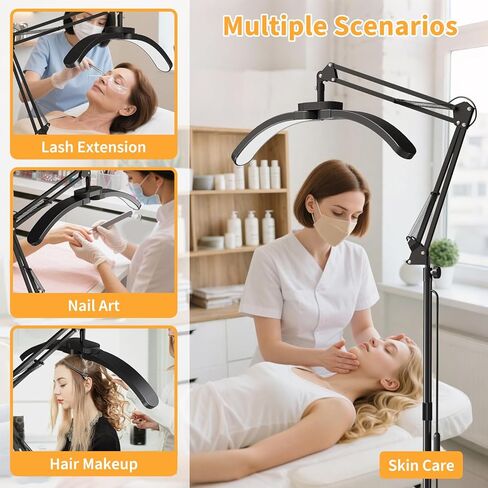 New Upgrad 2-in-1 Lash Light for Eyelash Tech, Foldable LED Half Moon Floor Lamp, Esthetician Light for Tattoo Art, Nail, Craft,Extensions - Adjustable Brightness Color, Rotating Arm(Black) in Saudi Arabia