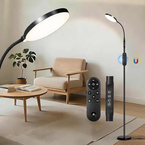 Floor Lamp for Indoor, 240 LEDs Eye Protection Lamp, Adjustable Height,Remote & Touch Control, Dimmable, Flexible Gooseneck with Stand, Reading Lamp for Living Room Bedroom Office, Black in Saudi Arabia