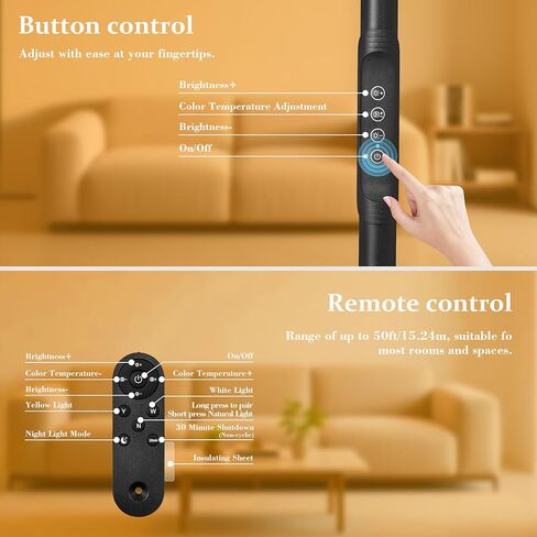 Floor Lamp for Indoor, 240 LEDs Eye Protection Lamp, Adjustable Height,Remote & Touch Control, Dimmable, Flexible Gooseneck with Stand, Reading Lamp for Living Room Bedroom Office, Black in Saudi Arabia