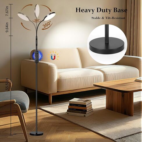 Floor Lamp for Indoor, 240 LEDs Eye Protection Lamp, Adjustable Height,Remote & Touch Control, Dimmable, Flexible Gooseneck with Stand, Reading Lamp for Living Room Bedroom Office, Black in Saudi Arabia