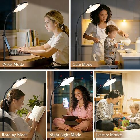 Floor Lamp for Indoor, 240 LEDs Eye Protection Lamp, Adjustable Height,Remote & Touch Control, Dimmable, Flexible Gooseneck with Stand, Reading Lamp for Living Room Bedroom Office, Black in Saudi Arabia