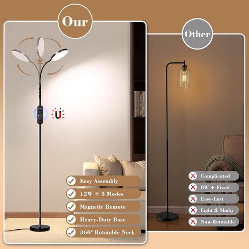 Floor Lamp for Indoor, 240 LEDs Eye Protection Lamp, Adjustable Height,Remote & Touch Control, Dimmable, Flexible Gooseneck with Stand, Reading Lamp for Living Room Bedroom Office, Black in Saudi Arabia