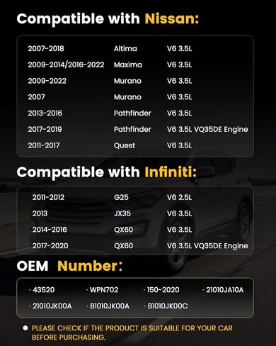 مضخة مياه المحرك متوافقة مع Nissan Altima Maxima Murano Pathfinder Quest 2007-2022، وInfiniti G25 JX35 QX60 2011-2020، V6 2.5L/3.5L، استبدال # 21010JA10A in Saudi Arabia