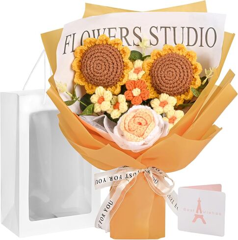 هدايا زهور الكروشيه للنساء، هدايا الزهور للأم والزوجة، 7 قطع باقة زهور كروشيه مكتملة يدويًا للنساء أفضل صديق وصديقة وذكرى التخرج ويوم الزفاف والمنزل in Kuwait