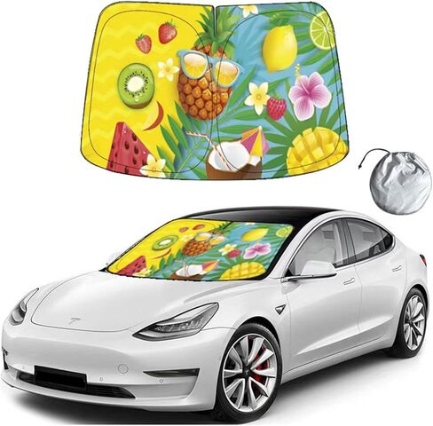 Tesla Model Y Model 3 Model X Model S Windshield Sunshade Folding Sun Visor Protector Sun Shade Cover 2023 Upgrade Fit for Tesla 2016-2024(Flower Pattern) in Saudi Arabia
