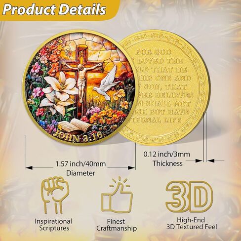 Christian Challenge Coin, Jesus Crucifixion Garden Token with John 3:16 Bible Verse, Faith-Based Religious Coin, Inspirational Christian Gifts for Men Women (5 PCS) in Kuwait