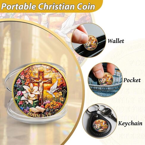 Christian Challenge Coin, Jesus Crucifixion Garden Token with John 3:16 Bible Verse, Faith-Based Religious Coin, Inspirational Christian Gifts for Men Women (5 PCS) in Kuwait
