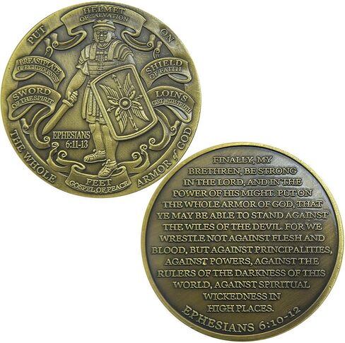 Armor of God Scripture Coin – Ephesians 6:10-13 Bible Verse Challenge Coin with Full Armor Design, Christian Faith Gift in Saudi Arabia