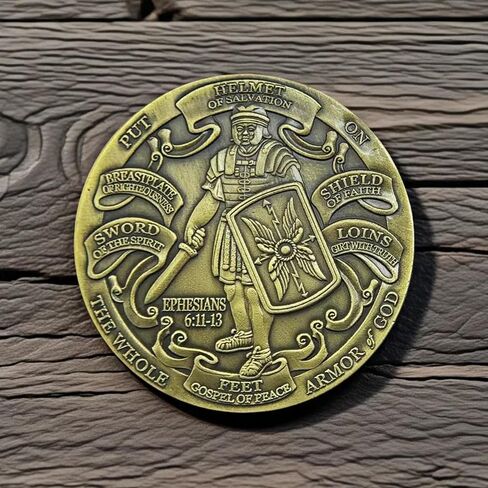 Armor of God Scripture Coin – Ephesians 6:10-13 Bible Verse Challenge Coin with Full Armor Design, Christian Faith Gift in Saudi Arabia