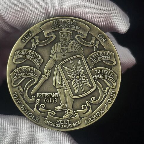 Armor of God Scripture Coin – Ephesians 6:10-13 Bible Verse Challenge Coin with Full Armor Design, Christian Faith Gift in Saudi Arabia