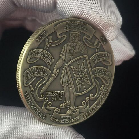 Armor of God Scripture Coin – Ephesians 6:10-13 Bible Verse Challenge Coin with Full Armor Design, Christian Faith Gift in Saudi Arabia