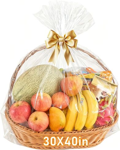 Lhocm Extra Large Cellophane Bags, 30x40 Inch Clear Gift Wrap - 6 Pack 2.8 Mil Thick for Christmas Gift Baskets in Saudi Arabia