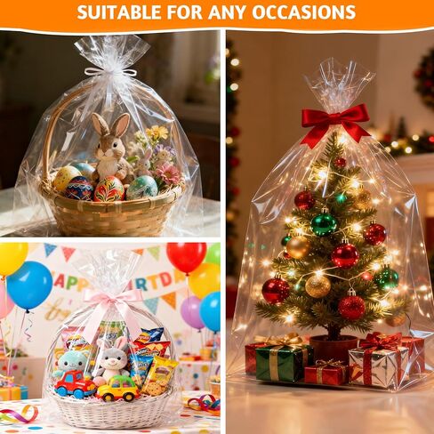 Lhocm Extra Large Cellophane Bags, 30x40 Inch Clear Gift Wrap - 6 Pack 2.8 Mil Thick for Christmas Gift Baskets in Saudi Arabia