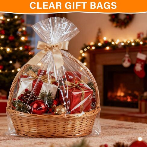 Lhocm Extra Large Cellophane Bags, 30x40 Inch Clear Gift Wrap - 6 Pack 2.8 Mil Thick for Christmas Gift Baskets in Saudi Arabia