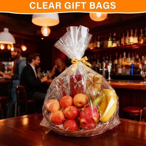 Lhocm Extra Large Cellophane Bags, 30x40 Inch Clear Gift Wrap - 6 Pack 2.8 Mil Thick for Christmas Gift Baskets in Saudi Arabia