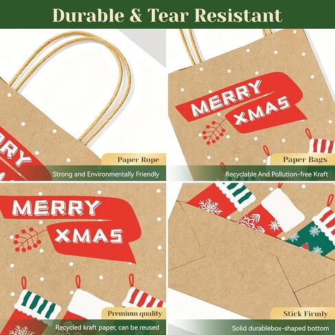 Christmas Gift Paper Bags Assorted Sizes, 24 Pack Holiday Paper Bags with Handles, 12 Assorted Designs in 4 Sizes – Reusable Gift Bag for Christmas Presents, Holiday Parties, Family, Kids & Office Use (Yellow) in Saudi Arabia