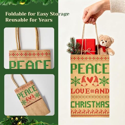 Christmas Gift Paper Bags Assorted Sizes, 24 Pack Holiday Paper Bags with Handles, 12 Assorted Designs in 4 Sizes – Reusable Gift Bag for Christmas Presents, Holiday Parties, Family, Kids & Office Use (Yellow) in Saudi Arabia