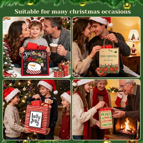 Christmas Gift Paper Bags Assorted Sizes, 24 Pack Holiday Paper Bags with Handles, 12 Assorted Designs in 4 Sizes – Reusable Gift Bag for Christmas Presents, Holiday Parties, Family, Kids & Office Use (Yellow) in Saudi Arabia