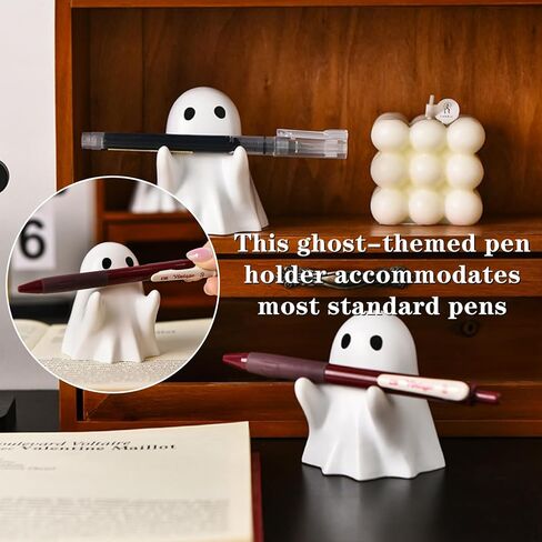 1 Pcs Funny Ghost Pen Holder Cute Pen Holder Resin Ghost Figurine Pencil Stand for Home Office Desktop Decoration, White in Saudi Arabia