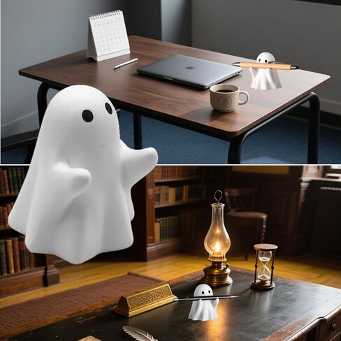 1 Pcs Funny Ghost Pen Holder Cute Pen Holder Resin Ghost Figurine Pencil Stand for Home Office Desktop Decoration, White in Saudi Arabia