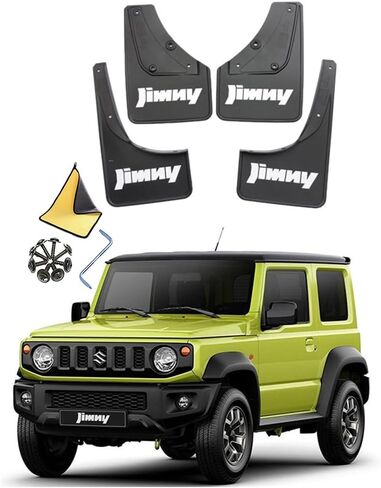 اللوحات الطينية للسيارة سوزوكي جيمي HJ BJ64 BJ74 2019-2025 مصبوبة حسب الطلب الأمامي والخلفي واقيات الطين الواقية من الرذاذ طقم مشاعل 4 قطع من ملحقات السيارات، أرسل منشفة غسيل سيارة واحدة، أسود in Saudi Arabia