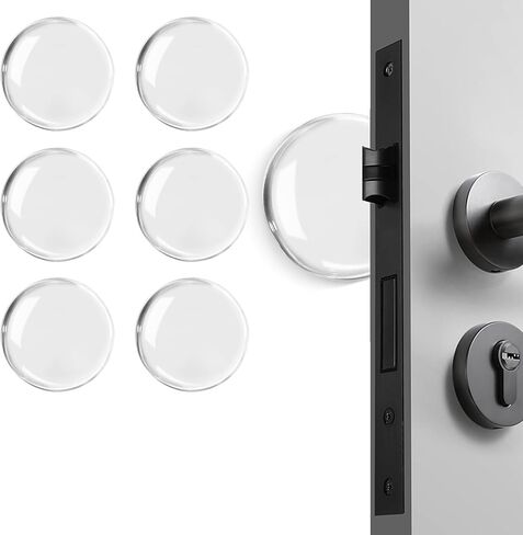 Wall&Door Stopper Set, 2", 6-Piece Clear Rubber Door Knob Cushions, Round Wall Shield, Quiet Protector-Adhesive in Saudi Arabia