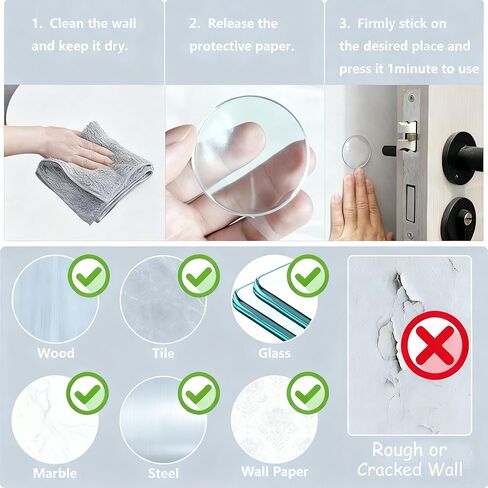 Wall&Door Stopper Set, 2", 6-Piece Clear Rubber Door Knob Cushions, Round Wall Shield, Quiet Protector-Adhesive in Saudi Arabia