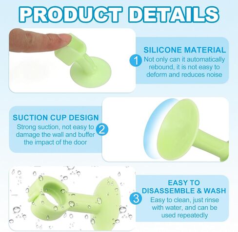 uxcell 6Pcs Silicone Door Handle Stopper, Suction Cup Door Stops Wall Protector No Drilling Anti-Collision Door Handle Bumpers for Bedroom Bathroom Office Furniture, Green 2.2x1.3 in Saudi Arabia