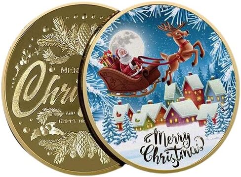 Homerelux 2 PCS Christmas Decorative Coin，Santa Claus Lucky & Decision Coin, Merry Plated Coins for Xmas Stocking Stuffers Gift Collection New Year Party Decor (Moon Santa) in Saudi Arabia