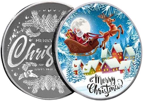 Homerelux 2 PCS Christmas Decorative Coin，Santa Claus Lucky & Decision Coin, Merry Plated Coins for Xmas Stocking Stuffers Gift Collection New Year Party Decor (Moon Santa) in Saudi Arabia