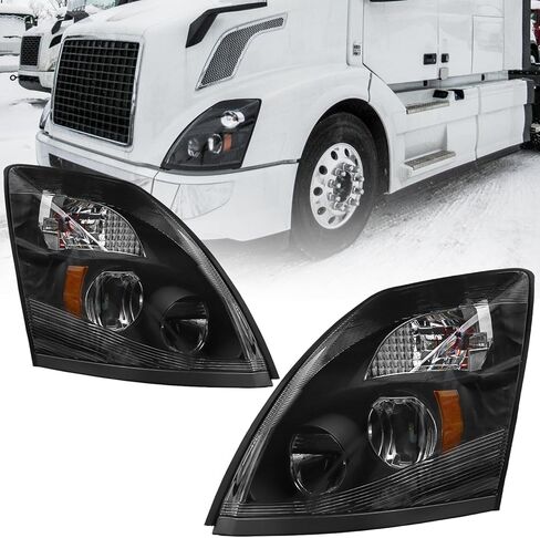 مجموعة المصابيح الأمامية LED تناسب 2004-2014 فولفو VNL، 2004-2015 فولفو VN، مصباح أمامي LED أسود عالي/منخفض الشعاع (زوج من مجموعة المصابيح الأمامية) in Saudi Arabia