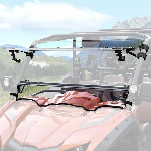 SAUTVS 3-in-1 Flip Up Windshield for Yamaha Viking / Viking VI 2014-2025, Clear 1/5" Hard Coated PC Front Flip Windscreen Accessories, Can be Closed, Vented, or Fully Open in Saudi Arabia