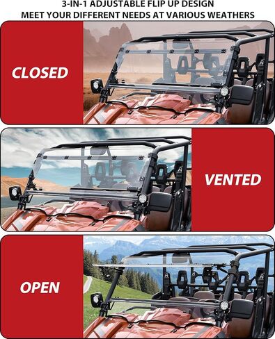 SAUTVS 3-in-1 Flip Up Windshield for Yamaha Viking / Viking VI 2014-2025, Clear 1/5" Hard Coated PC Front Flip Windscreen Accessories, Can be Closed, Vented, or Fully Open in Saudi Arabia