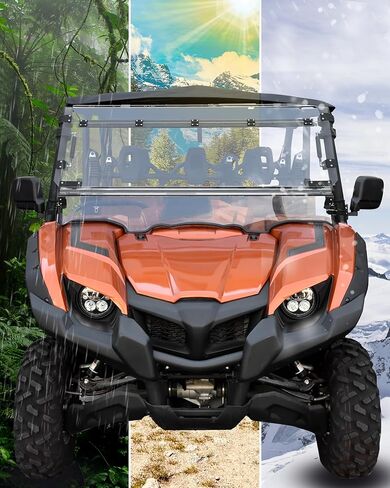 SAUTVS 3-in-1 Flip Up Windshield for Yamaha Viking / Viking VI 2014-2025, Clear 1/5" Hard Coated PC Front Flip Windscreen Accessories, Can be Closed, Vented, or Fully Open in Saudi Arabia