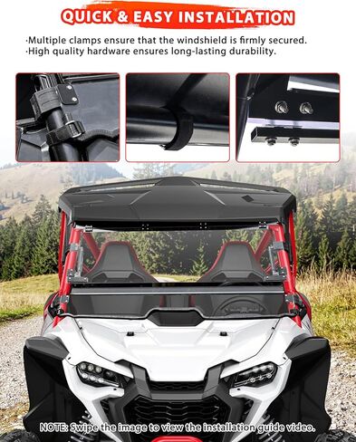 حاجب رياح قابل للطي 3 في 1 لسيارة Honda Talon 1000R 1000X 1000X-4 2019-2025، 1/5 بوصة زجاج أمامي مطلي بالصلب قابل للطي لأسفل، مفتوح / مهووس / مغلق، فيديو التثبيت، 3 قطع in Kuwait