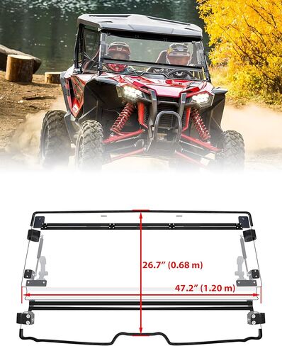حاجب رياح قابل للطي 3 في 1 لسيارة Honda Talon 1000R 1000X 1000X-4 2019-2025، 1/5 بوصة زجاج أمامي مطلي بالصلب قابل للطي لأسفل، مفتوح / مهووس / مغلق، فيديو التثبيت، 3 قطع in Kuwait