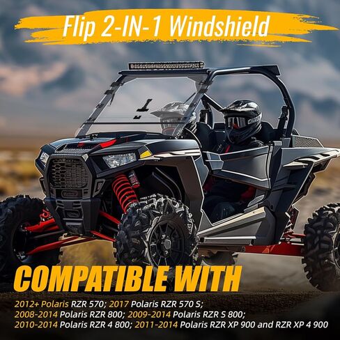 KUAFU Flip 2-IN-1 Windshield Compatible with 2008-2023 Polaris RZR 570/ RZR 570 S/ RZR 800/ RZR S 800/ RZR 4 800/ XP 900/ XP 4 900 Full Clear Flip Down Folding Windscreen in Saudi Arabia