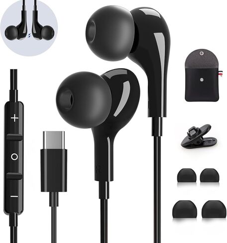 USB C Headphones for iPhone 15 Pro Max iPad Pro Samsung Galaxy S24 Ultra S23 S22 S21,Wired Earbuds Magnetic in-Ear Type C Earphone with Microphone Volume Control HIFI Stereo Noise Canceling in Kuwait