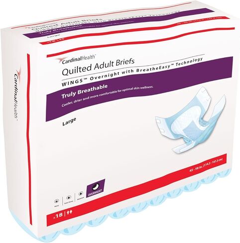 Cardinal Health™ Quilted Adult Briefs, Wings™ Overnight with BreatheEasy™ Technology, Maximum Absorbency, X-Large, Case of 60 in Saudi Arabia