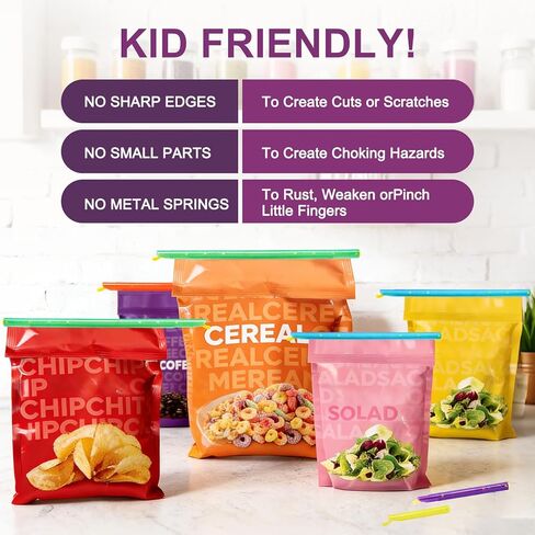 Bag Sealer Clip, 10 Pack Food Clips, Durable and Reusable Chip Clips Seal Food Bags Air Tight, Set includes:11.42" Green, 8.86" Blue, 7.28" Orange, 5.12" Purple, 3.54" Yellow in Saudi Arabia