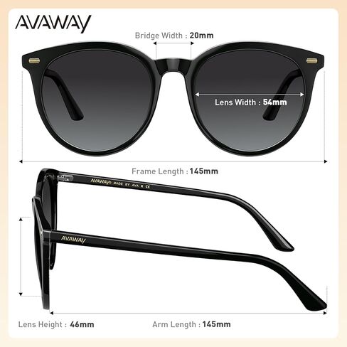 AVAWAY نظارات شمسية نسائية من الأسيتات مستقطبة للأشعة فوق البنفسجية 400 حماية عصرية على شكل سلحفاة بإطار مستدير فئة 3 ظلال شمسية من Sunies in Saudi Arabia