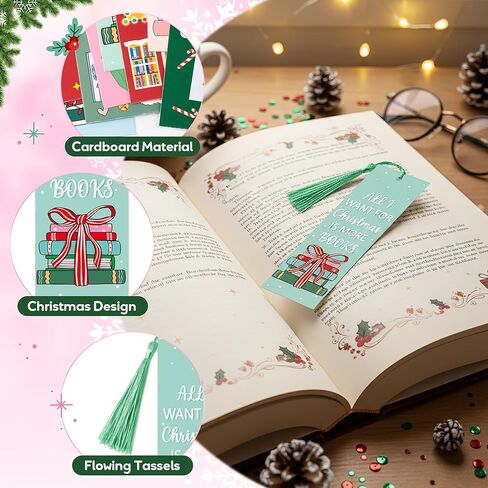 10Pcs Christmas Bookmarks with Tassel for Reading Reader Gift, Funny Book Marks for Women Men Cozy Paper Bookmark Page Makers for Students Teachers Bookworm Bookish Book Club Xmas Gift for Book Lovers in Saudi Arabia