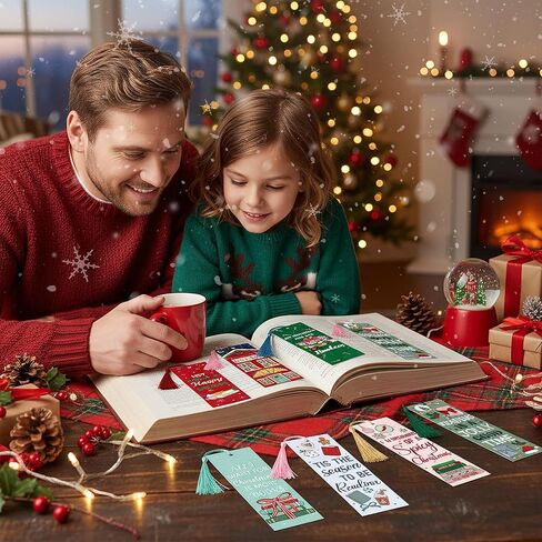 10Pcs Christmas Bookmarks with Tassel for Reading Reader Gift, Funny Book Marks for Women Men Cozy Paper Bookmark Page Makers for Students Teachers Bookworm Bookish Book Club Xmas Gift for Book Lovers in Saudi Arabia