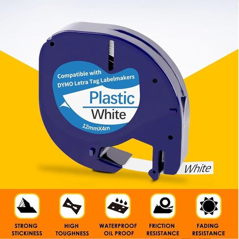 5 عبوات من عبوات صانع الملصقات dymo المتوافقة مع صانع الملصقات DYMO LetraTag 91331 شريط بلاستيكي أبيض 12 مم × 4 متر (1/2 بوصة × 13 بوصة) لملصق Letra Tag 200B LT 100H 100T Plus in Saudi Arabia