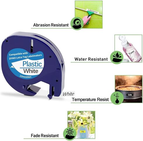 5 عبوات من عبوات صانع الملصقات dymo المتوافقة مع صانع الملصقات DYMO LetraTag 91331 شريط بلاستيكي أبيض 12 مم × 4 متر (1/2 بوصة × 13 بوصة) لملصق Letra Tag 200B LT 100H 100T Plus in Saudi Arabia