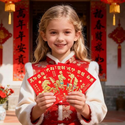36 قطعة من الأظرف الحمراء الصينية للحصان، السنة القمرية الجديدة 2026 Lucky Money Hong Bao هدية لمهرجان الربيع، 6.7×3.55 بوصة - A1 in Kuwait