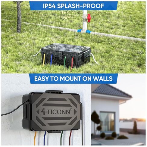 صندوق كهربائي خارجي من TICONN، غطاء سلك تمديد خارجي مقاوم للرذاذ IP54، يحمي شريط الطاقة، القابس، المقبس، المؤقت، أضواء العطلات (أسود، كبير) in Kuwait