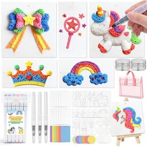 YUANNA 95 قطعة من مجموعة طلاء الملمس الإسفنجي السحري، مجموعات طلاء سحرية منتفخة ثلاثية الأبعاد مع 24 قلم طلاء أكريليك و45 قطعة من ورق الملمس الرغوي... لوازم رسم الفقاعات التي يمكنك صنعها بنفسك in Kuwait