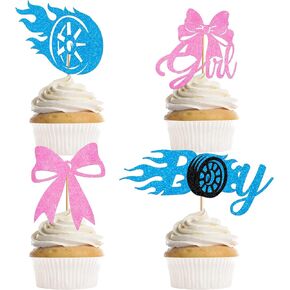 24 قطعة من الزخارف أو الأقواس التي تكشف عن الجنس، أغطية كب كيك بإطار وردي وإطار أزرق، لوازم حفلات بطابع صبي أو فتاة لاستحمام الطفل (4 تصميمات) in Kuwait